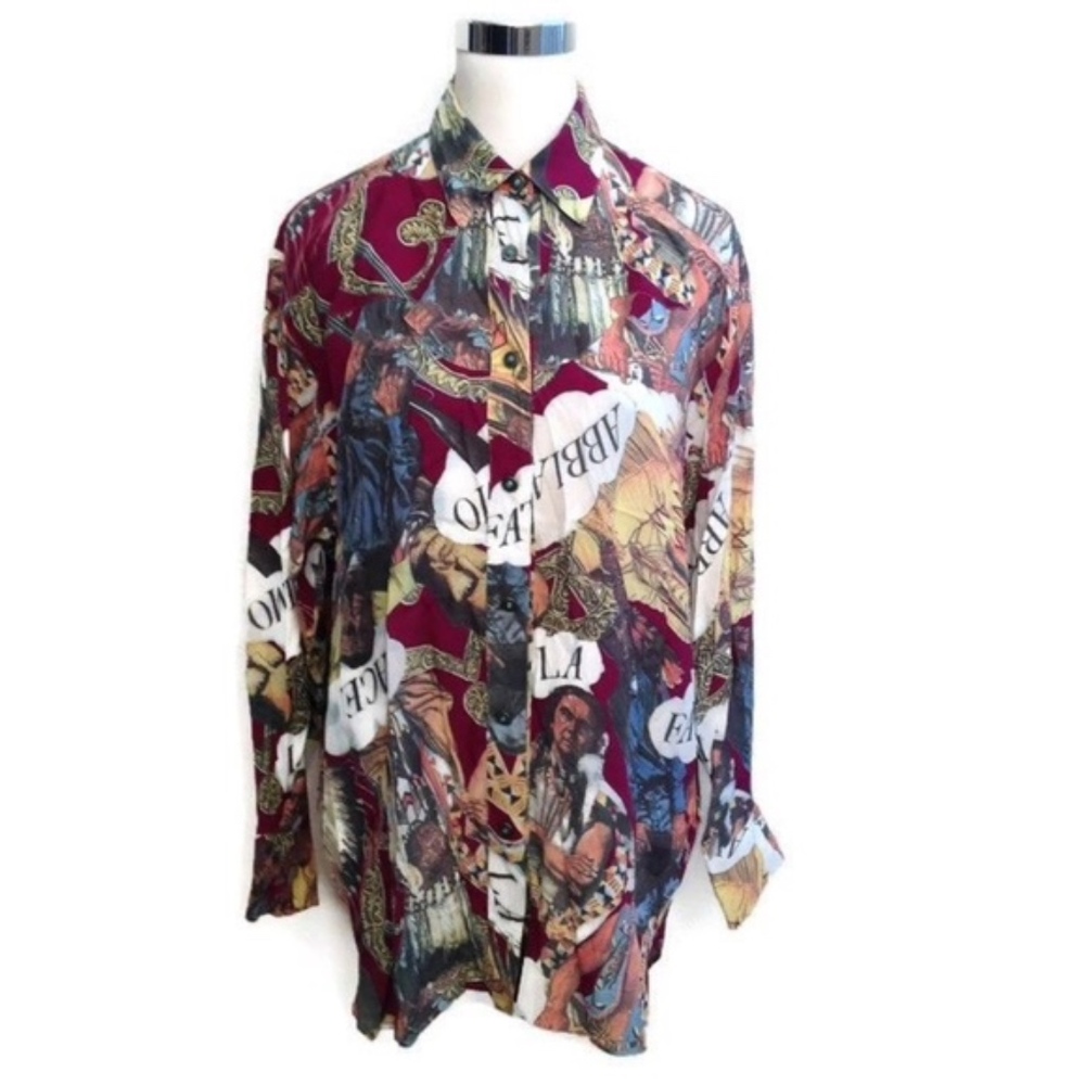 Rare 90s Moschino Jeans Italian Renaissance Collage Print Blouse Italy M - Picture 2 of 9